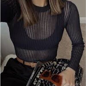 Zara Metallic mesh Black Knit Top NWOT